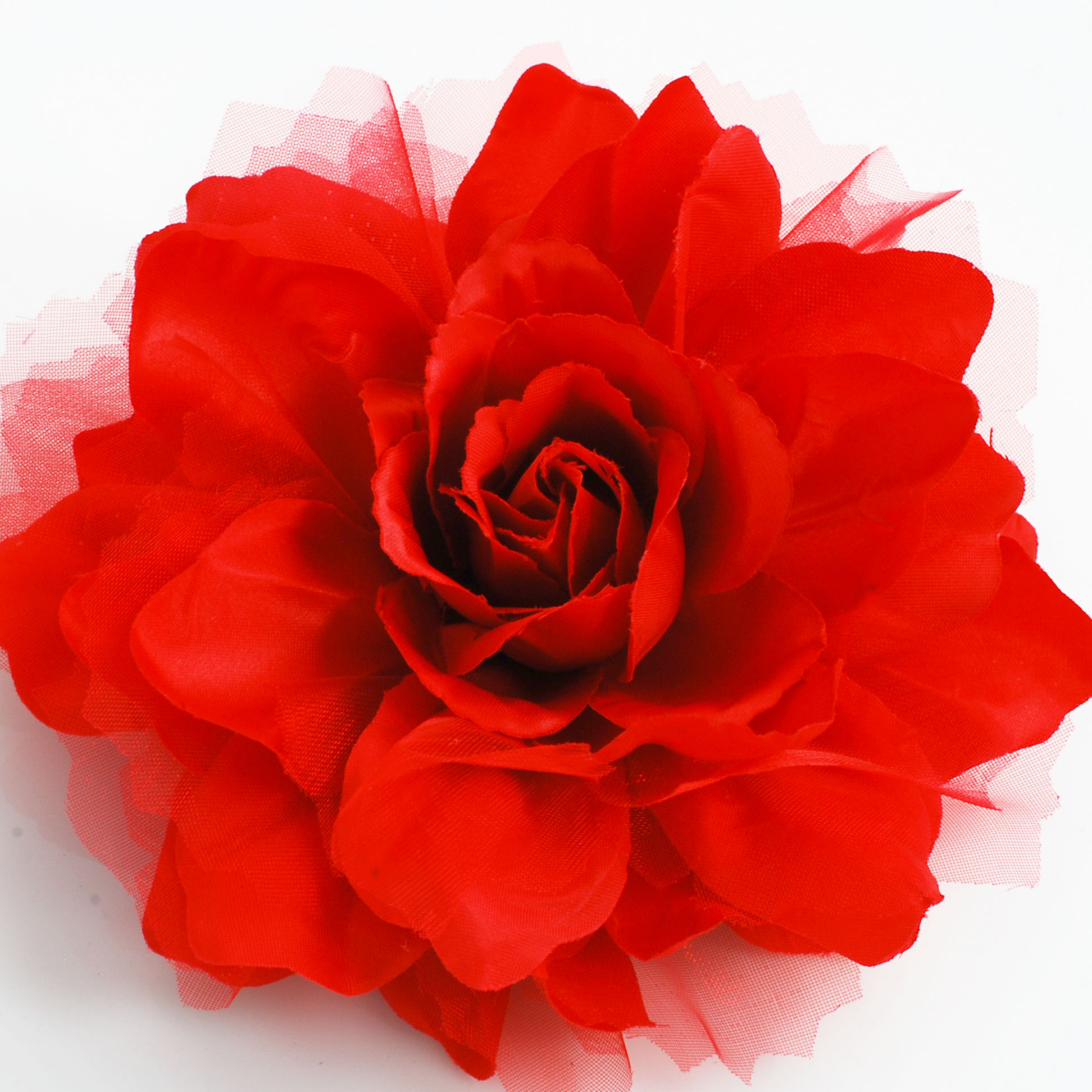 Large Red Fabric Flower Pin