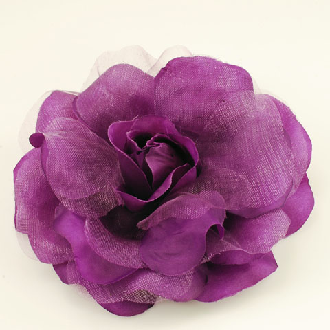 5 × 25mm Purple Organza Beaded Edge Rose Flower Brooches 