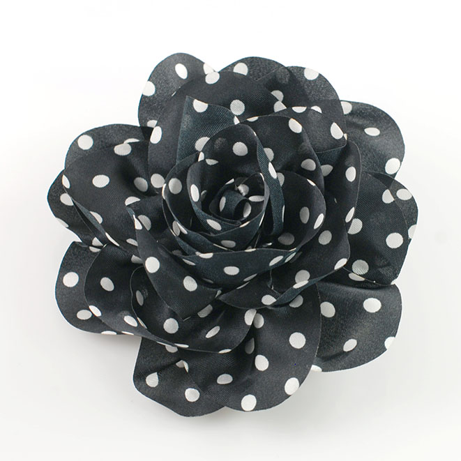 Pin Corsage White And Black Polka Dots Flower Brooch