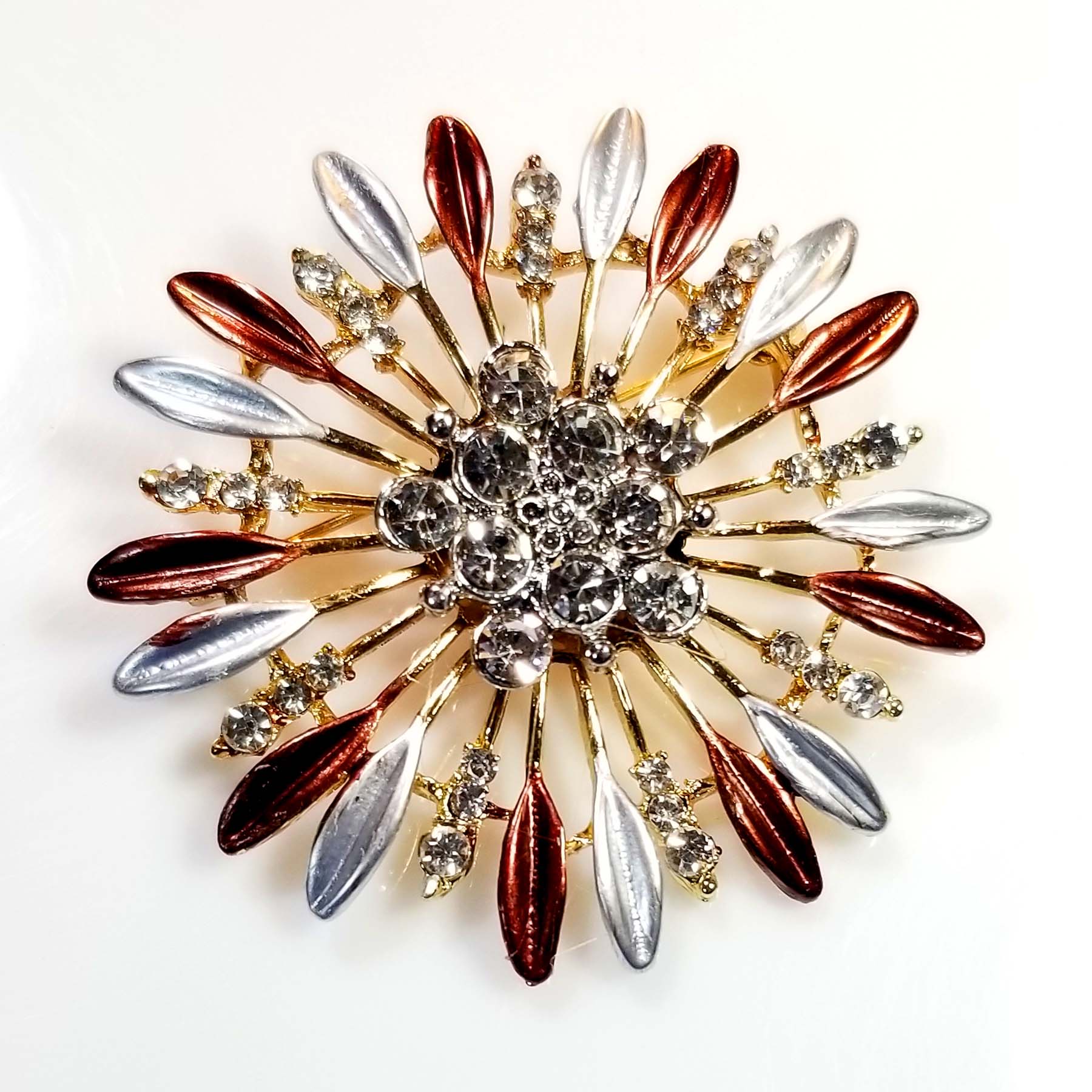 Floral Brooch with Rhinestones Center