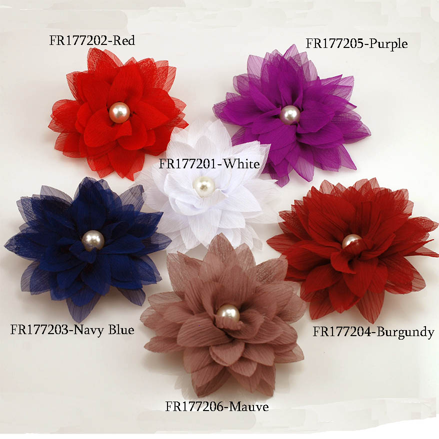 Fabric Flower Navy Blue Chiffon Flower Wholesale Navy Flower Wedding Flower Navy Blue Chiffon Flower with Pearls for Headband